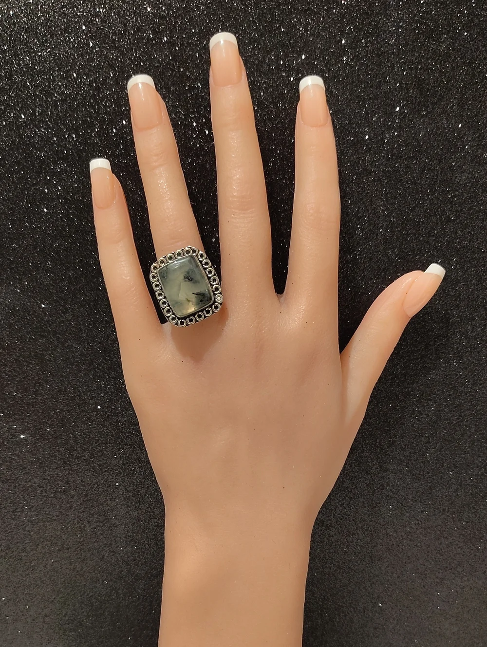 Prehnite Gemstone 925 Silver Ring - Size 7 1/4
